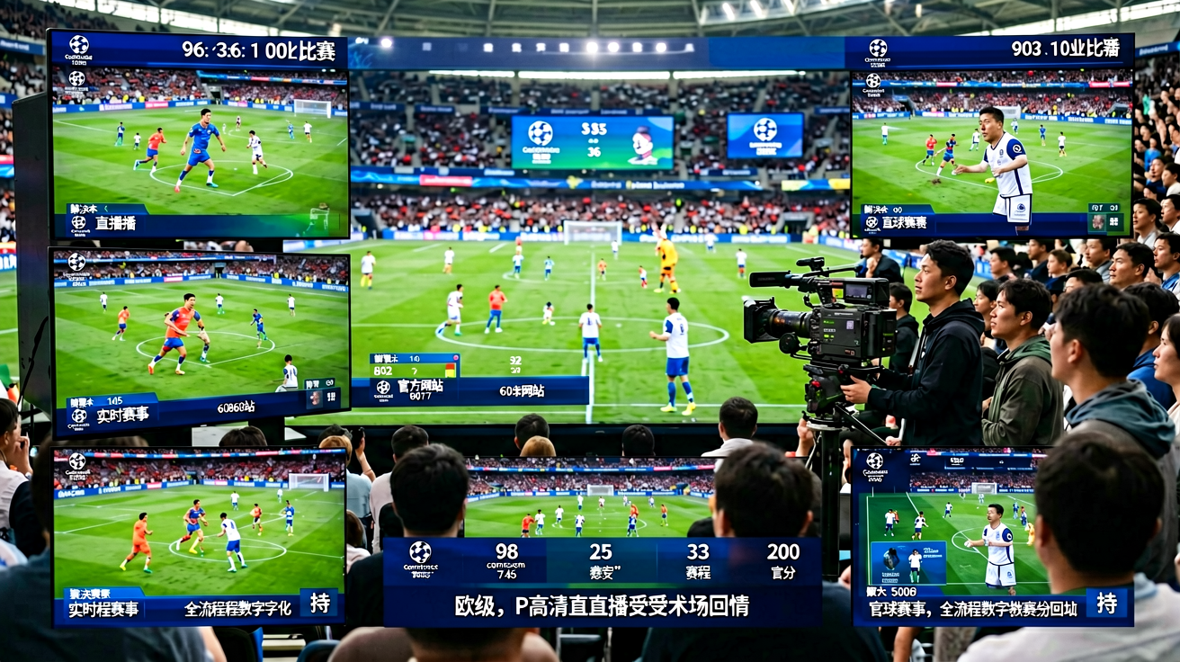 赛事直播现场，多机位拍摄的比赛画面